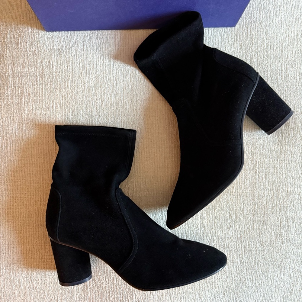 Stuart Weitzman Margot 75 Black Suede Boots Stretch Ankle Size 10